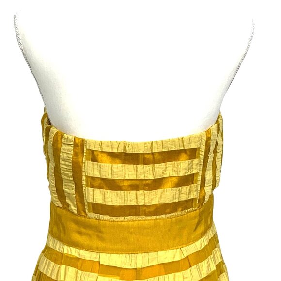 Yellow Strapless Crinkle Sheer Stripe Pleated Dress 6 Girly Flowy HOCO Pageant - Picture 7 of 13